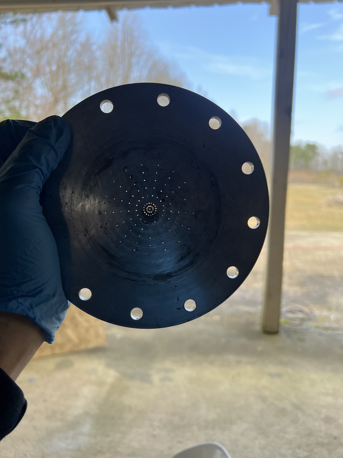Injector plate, drilled orifice pattern